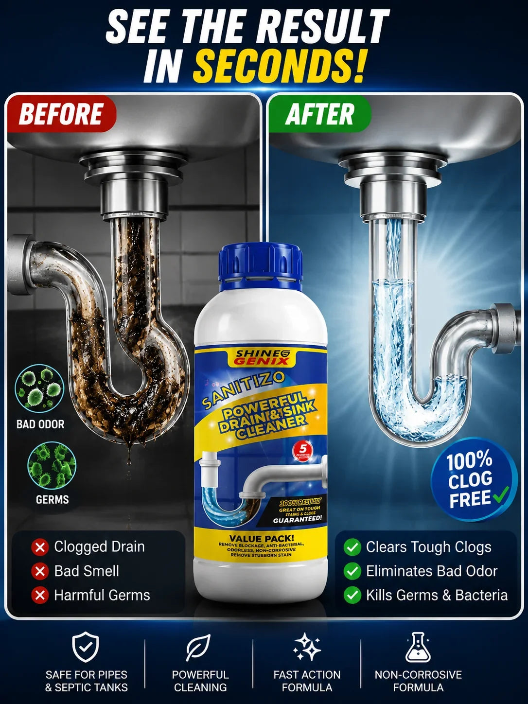 Sanitizo Drain Cleaner Powder - Buy One Get 3 Free